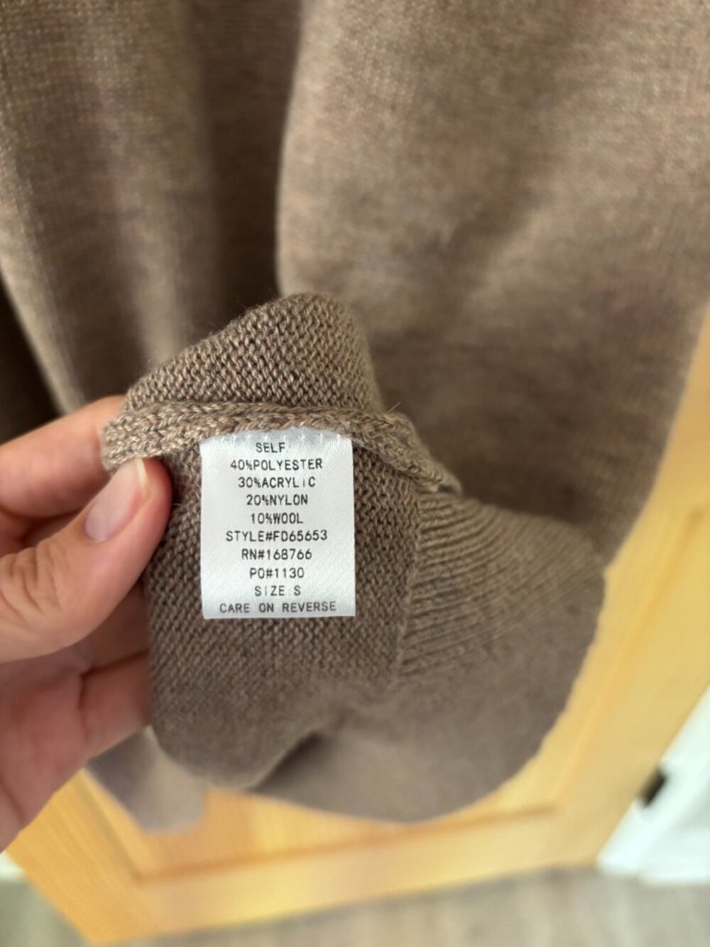 Wool Blend Sweater Dress Mock Neck Camel/Sand - Picture 2 of 3